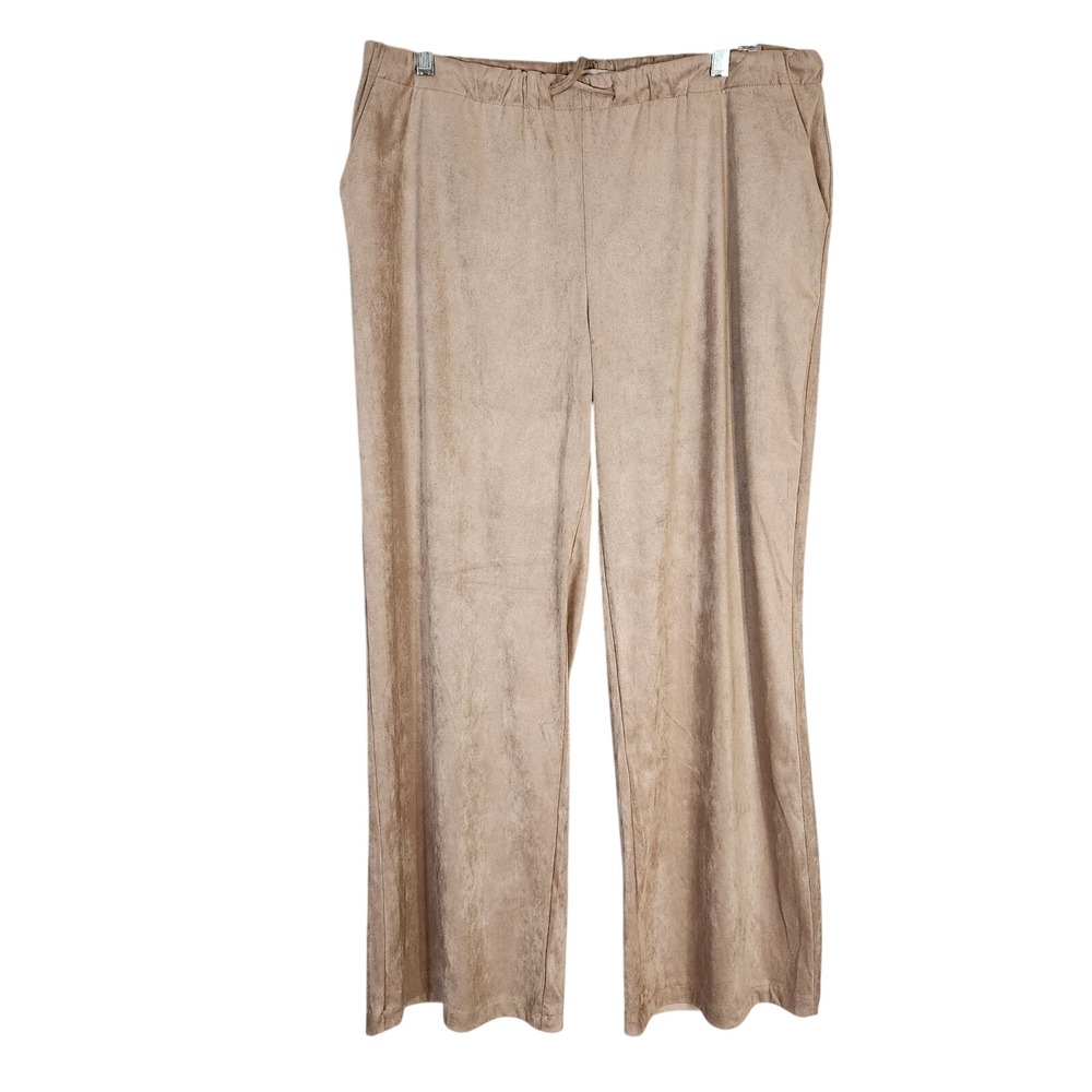 AUTRES FILLES Size Medium Tan Faux Suede Drawstring Casual Wide Leg Pants Pocket
